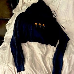 J Galt cropped hoodie.  Navy blue with yellow flowers.  One size